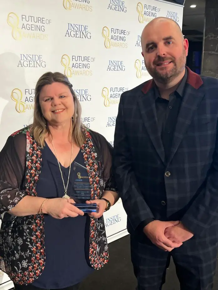 Dementia Australia's Learning Designer and Facilitator Karen Cmiel - presented by 2020 award winner Colin Pudsey from SilVR Adventures. Dementia Australia's Learning Designer and Facilitator Karen Cmiel - presented by 2020 award winner Colin Pudsey from SilVR Adventures.
