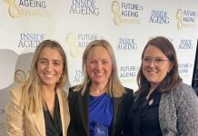 HammondCare for the Last Days Program. Pictured (l-r), Maria Cambitzi Manager, Service Development and Program Delivery at HammondCare, Felicity Burns, General Manager, Health and Palliative Care at Hammondcare and Jessica Andrew, Rural Lap - Future of Ageing Awards sponsor.