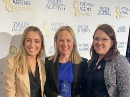 HammondCare for the Last Days Program. Pictured (l-r), Maria Cambitzi Manager, Service Development and Program Delivery at HammondCare, Felicity Burns, General Manager, Health and Palliative Care at Hammondcare and Jessica Andrew, Rural Lap - Future of Ageing Awards sponsor.