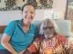 Aged care worker Melissa Forman and resident Geoff Butcher.